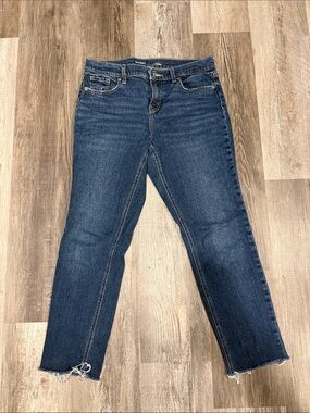 Old Navy Medium Blue Cropped Straight-Leg Jeans with Frayed Hem